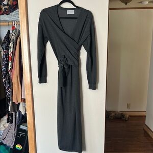 Modern Citizen Grey Wrap Tie Front Sweater Dress